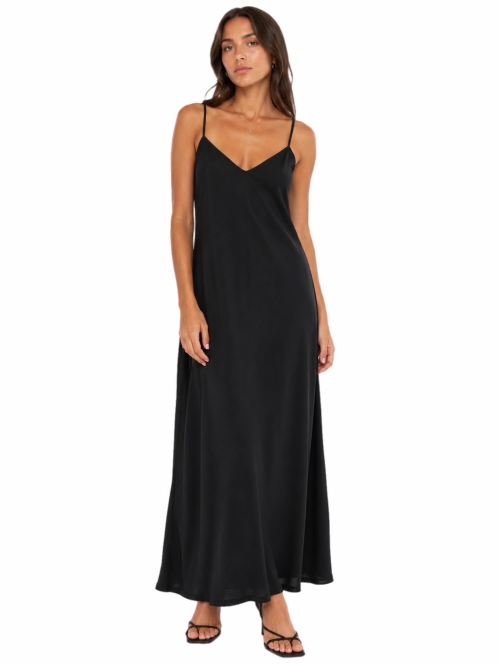 90s European British Vintage Minimalist Maxi Slip Dress (Black) Size S/6